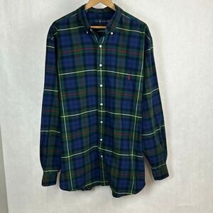 Ralph Lauren Button Front Shirt Sz XLT Tall Blue Green Plaid Long Sleeve Classic